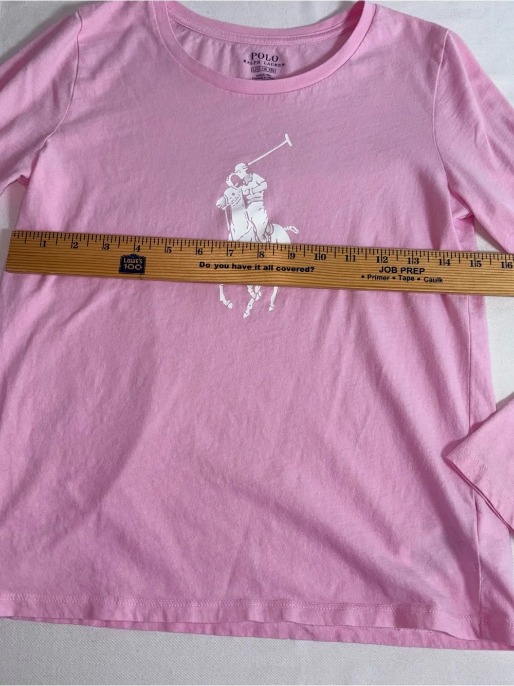 Ralph Lauren Pink Long-Sleeve Polo Logo Tee girls age 12 - 14 cotton